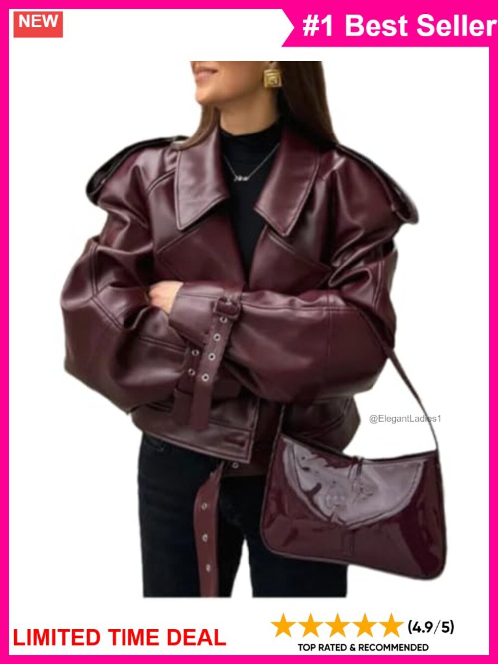 Faux Leather Motorcycle Jacket Long Sleeve Oversized Moto Biker Coat Women